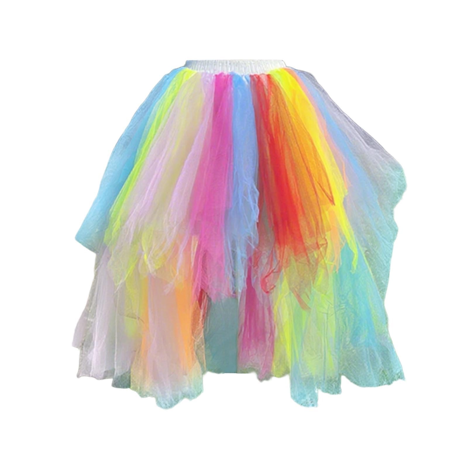 Jupe Tutu de danse de Ballet asymétrique pour femmes, robe de soirée de bal des années 80, sous-jupe arc-en-ciel bouffante à plusieurs niveaux en Tulle, jupon Faldas