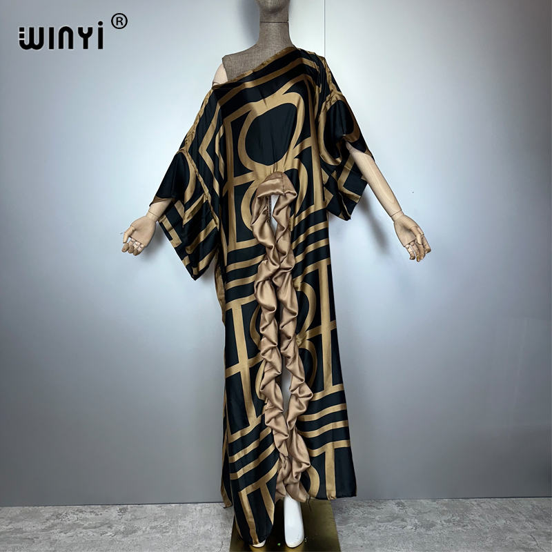 WINYI Robe de soirée sexy à fente très haute d'été, Abaya Dubaï, Kaftan long ample imprimé de luxe pour femme, tenue de plage de luxe