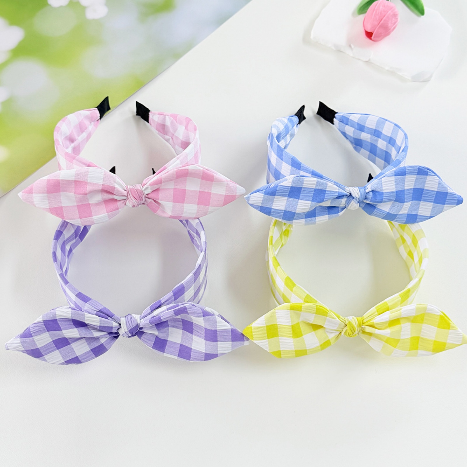 1 bandeau à nœud en tissu à carreaux pour femmes, accessoires pour cheveux printemps-été, pour un usage quotidien