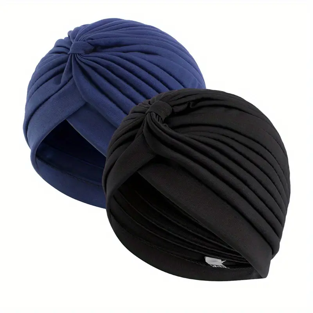 Lot de 2 turbans plissés pour femme, bonnets doux et extensibles pour la perte de cheveux (thérapie chimio), foulards hijab musulmans, couvre-chefs quotidiens tendance