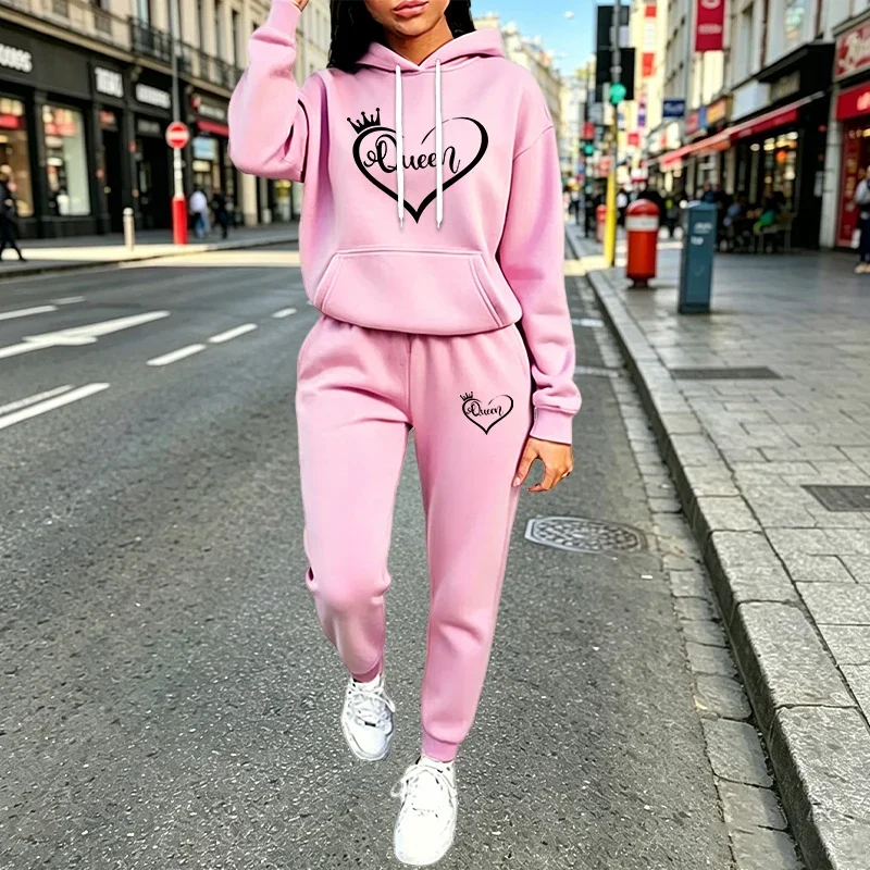 Tenues pour femmes Queen, sweat-shirt à capuche décontracté et tendance, vêtements de sport et de jogging pour femmes, vêtements d'automne et d'hiver, sweats à capuche et pantalons de style streetwear.