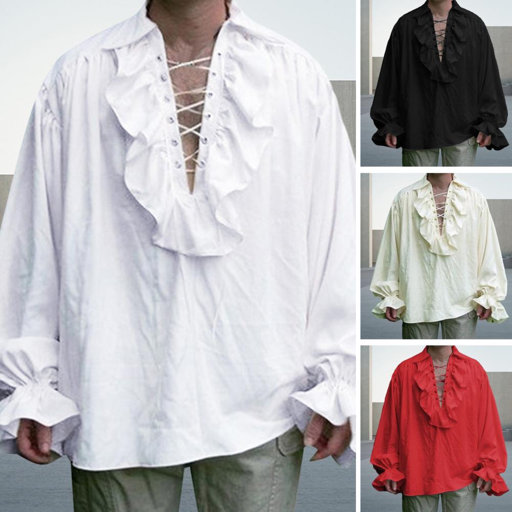 Costume de chemise Renaissance à manches longues à volants pour hommes, Steampunk médiéval à lacets, chemise 7,5 ate pour cosplay, scène drame prince Y-
