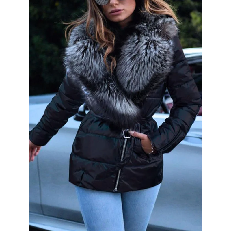 Doudoune Courte en Coton pour Femme, Manteau d'Hiver, Surface Brillante, Grand Col, Style Punk, Slim