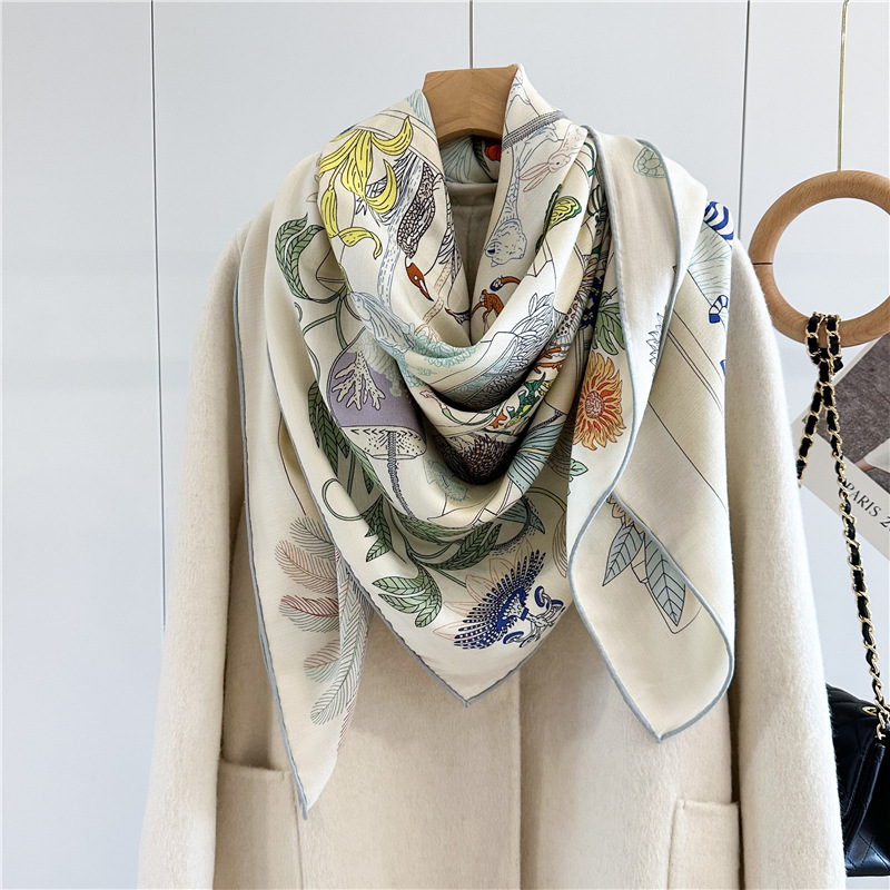 Châle de luxe au Design classique en laine de soie, imprimé Double face carré, écharpe en laine pour femmes