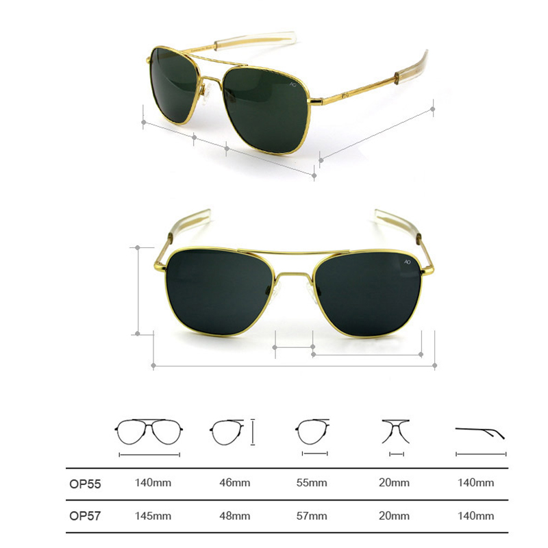 Lunettes de soleil pilote AO pour hommes, qualité supérieure, marque de créateur, lentilles en verre AGX Guatemala, lunettes de soleil pour hommes