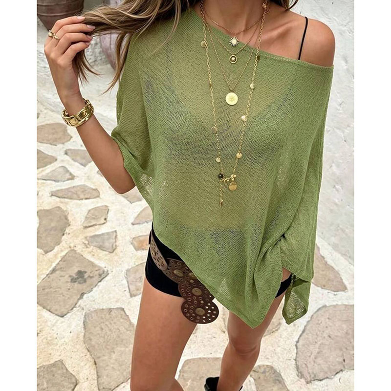 Couvre-maillot de bain bohème pour vacances à la plage, hauts courts en maille irrégulière, esthétique Y2k, haut poncho transparent pour femmes, couvre-maillot sans bretelles en maille.
