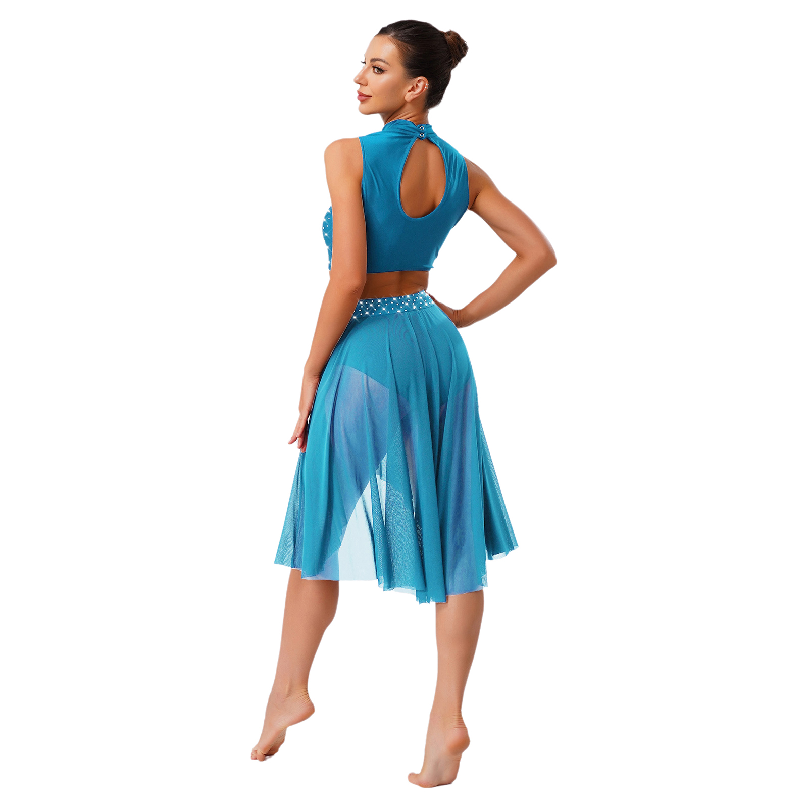 Costume de spectacle de patinage artistique artistique pour femmes, tenues de danse lyrique de Ballet, haut court ajouré, jupe avec slip