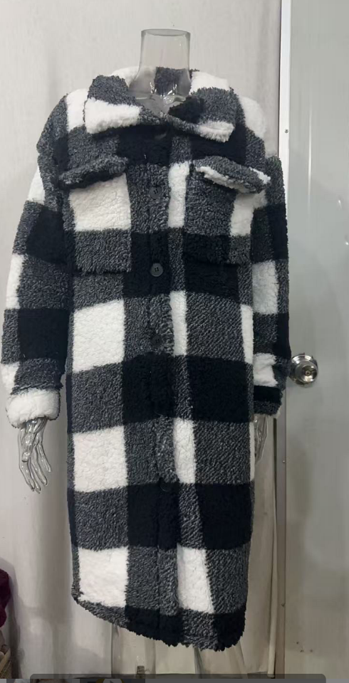 Sweat-shirt Long en molleton à carreaux pour femmes, manteau automne-hiver, col rabattu, manches longues, poches, boutons, ample, flurry, Trench-Coat x-long