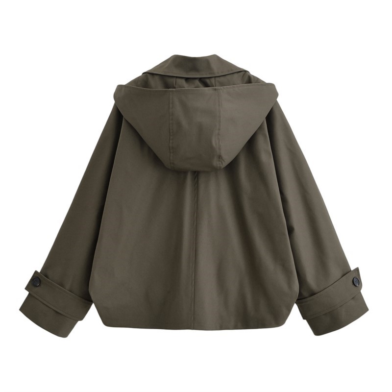 Veste coupe-vent à capuche style cape pour femme, décontractée, col à revers, manches longues, simple boutonnage, mode, coupe ample