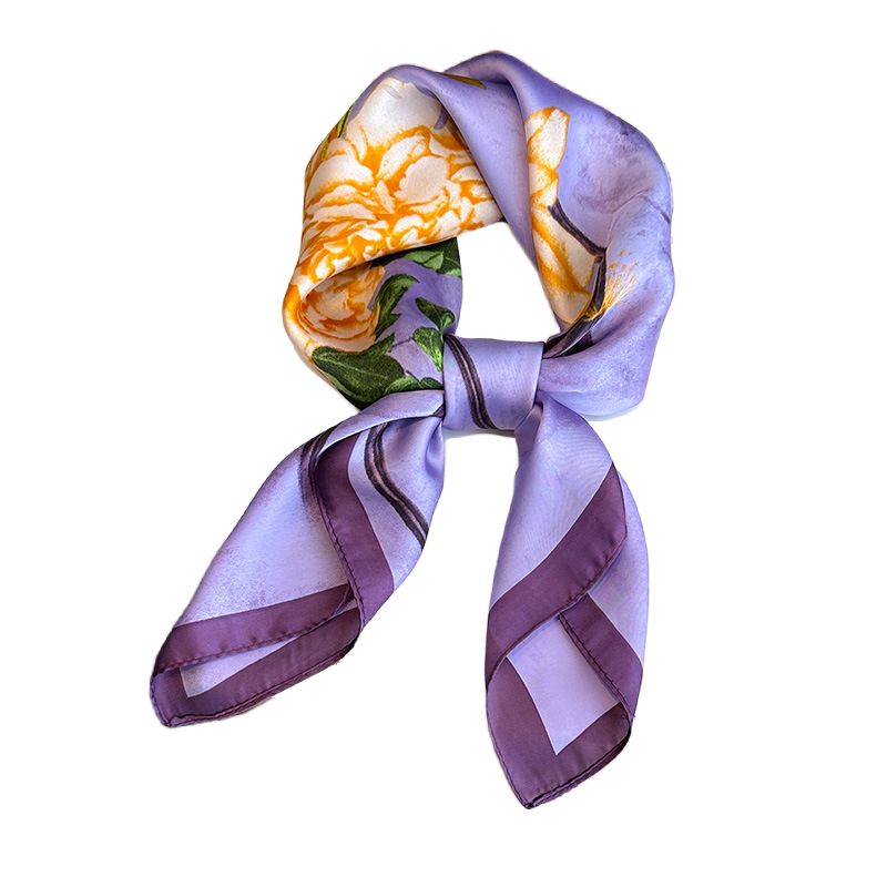 Foulard imprimé floral violet pour hommes et femmes, écharpes carrées, hijab féminin, satin doux, écharpes de la présidence, décoration décontractée, cravates de cou pour dames, 70cm