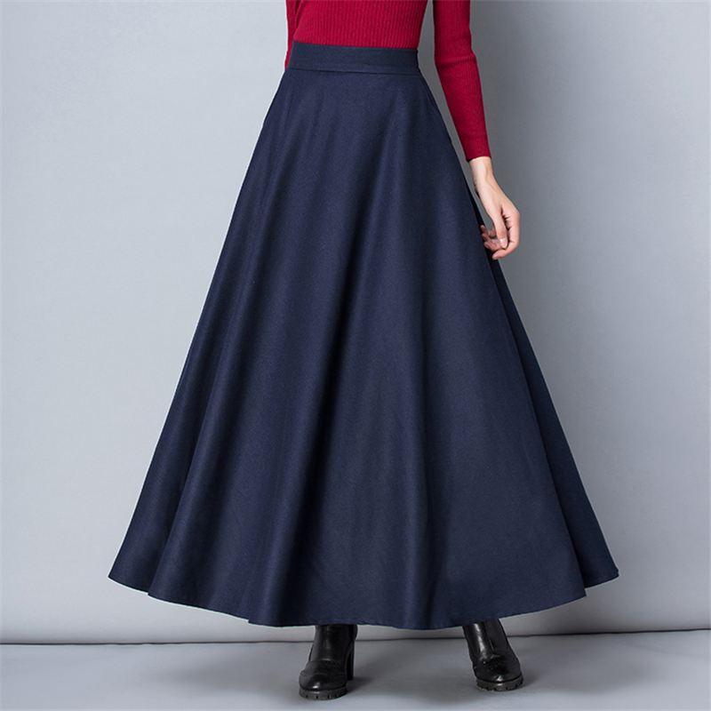 Jupe longue en laine taille haute pour femme, jupes en laine basique, optique décontractée féminine, élastique chaude, jupes maxi A-Line, mode hivernale, O839