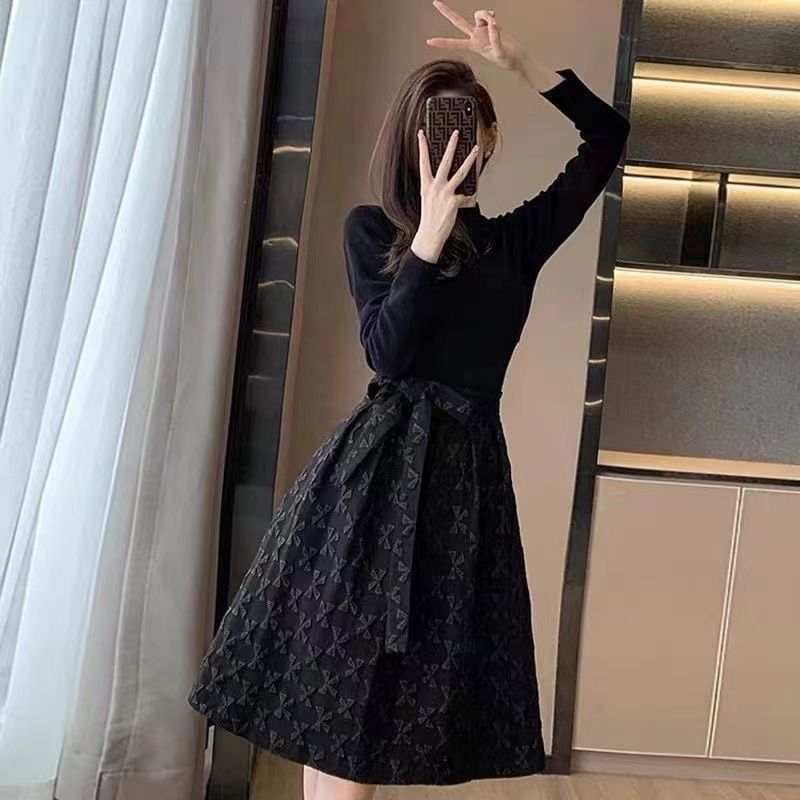 Robes noires à manches longues pour femmes avec nœud d'anniversaire, vêtements vintage pour femmes, vêtements chauds, mode coréenne, luxe de haute qualité