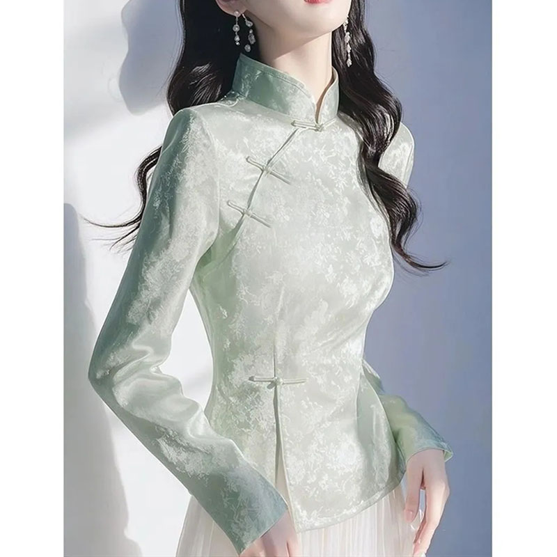 Chemisier femme 2025 printemps été haute qualité Unique belle dames chemise tempérament à manches longues style chinois dame hauts