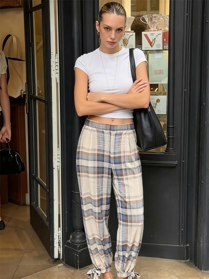 Pantalon droit en maille avec nœud pour femme Guobioziy, nouvelle collection été-automne 2026, style décontracté européen et américain, pantalon droit tendance pour le quotidien