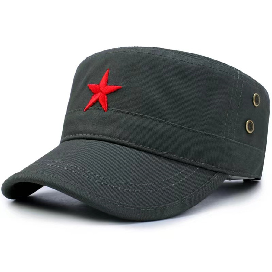 Chapeau plat rétro nostalgique pour hommes avec étoile rouge brodée