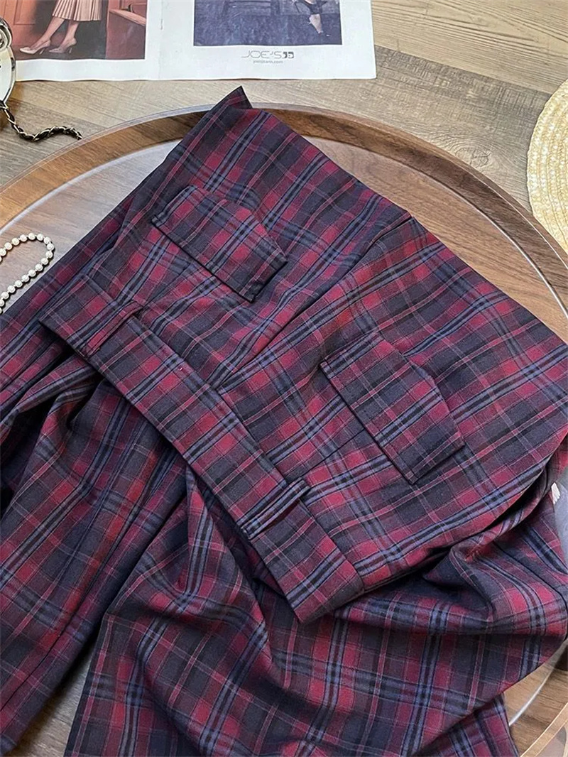 Pantalon long décontracté élégant pour femme, coupe droite ample et fine, à carreaux, taille élastique, style coréen DCABT, printemps-automne, pour le travail 363A