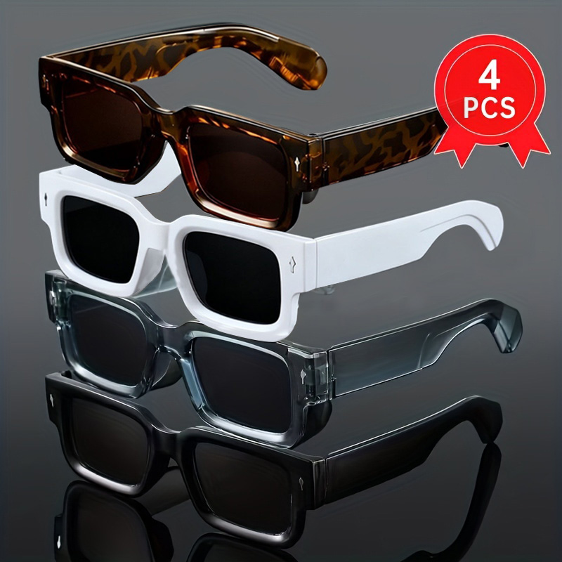 4 paires de lunettes carrées pour hommes, tendance mode décontractée, monture épaisse rétro, style fête