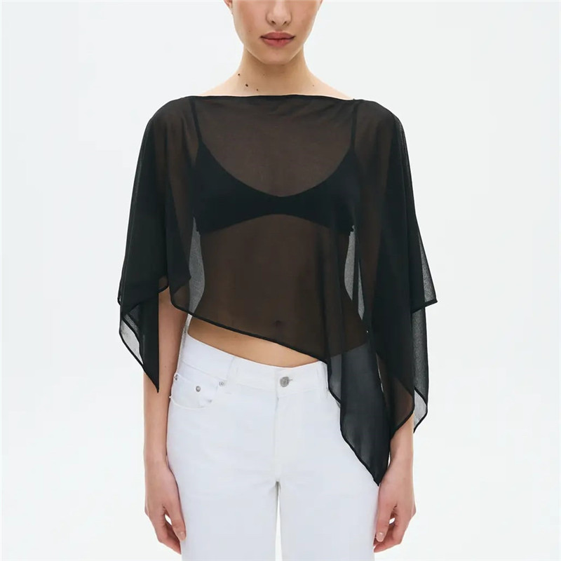 Capes et étoles en mousseline de soie pour femmes, pour robe de soirée, mariage, cape en maille transparente fluide, haut, vacances d'été, couvre-vêtements de plage