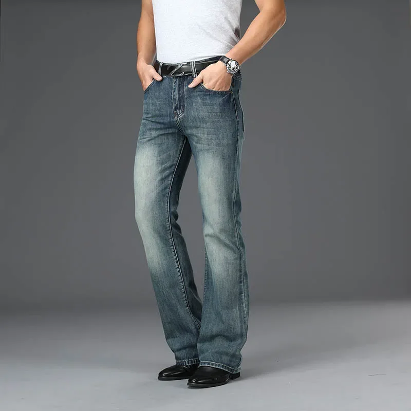 Denim jean évasé hommes botte coupe Denim pantalon confortable légèrement mince classique ample décontracté bleu noir pantalon pour homme Bootcut