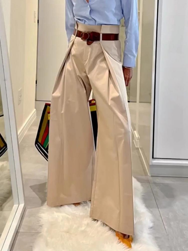 Bonboho-Pantalon en Coton Mélangé pour Femme, Taille Haute, Pliable, Jambes Larges, Style Urbain, Décontracté