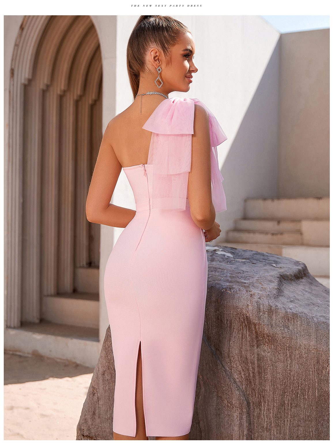 Une épaule robe de pansement pour les femmes arc sans manches robes de soirée Club fête célébrité moulante Sexy robes de soirée robes
