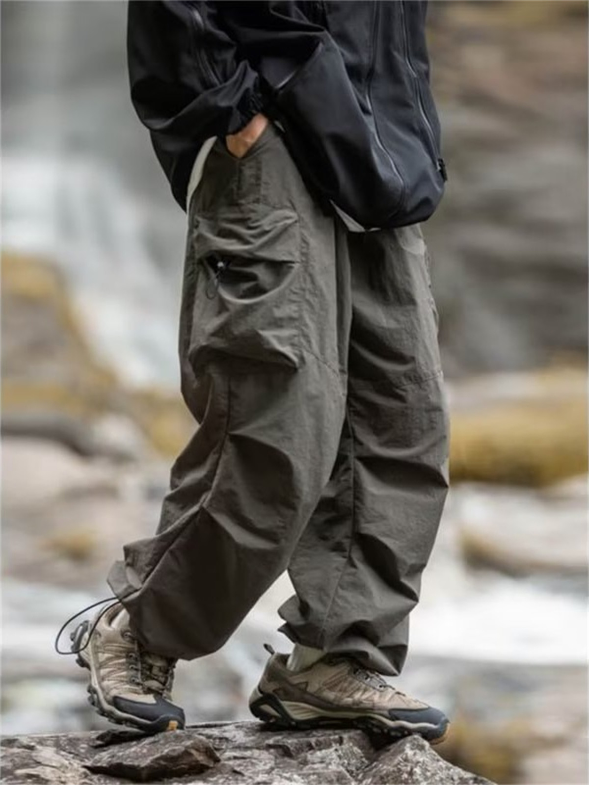 Pantalon Cargo Homme Imperméable Printemps-Automne Style Hip Hop Montagne Décontracté Harajuku Noir pour le Travail et l'Extérieur