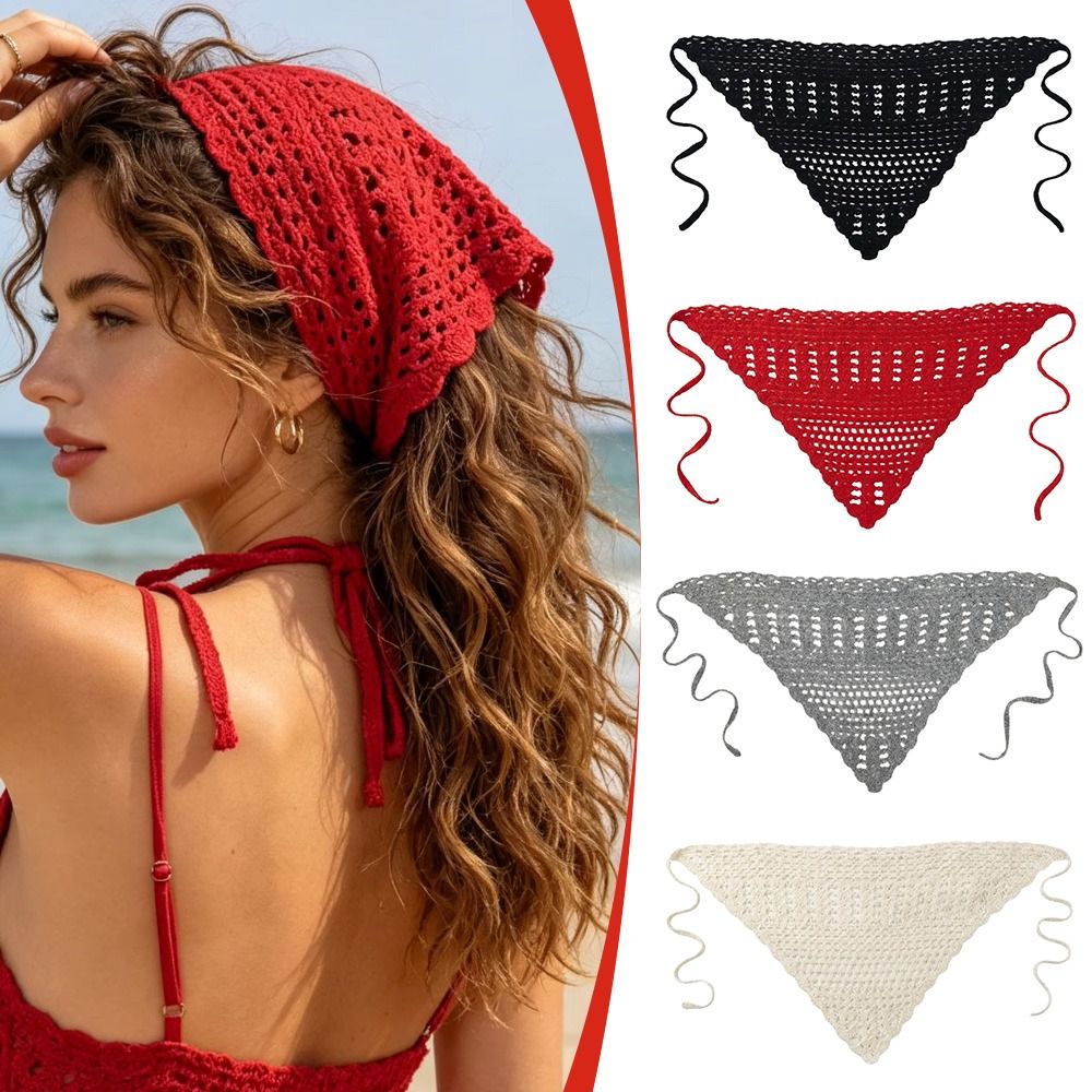 Bandeau tricoté ajouré tendance, fait main, doux, en crochet, couleur unie, foulard pour cheveux femme