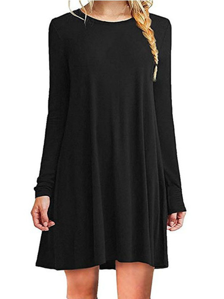 Robe plissée à manches longues pour femmes, ample, couleur unie, col rond, tenue décontractée, automne hiver