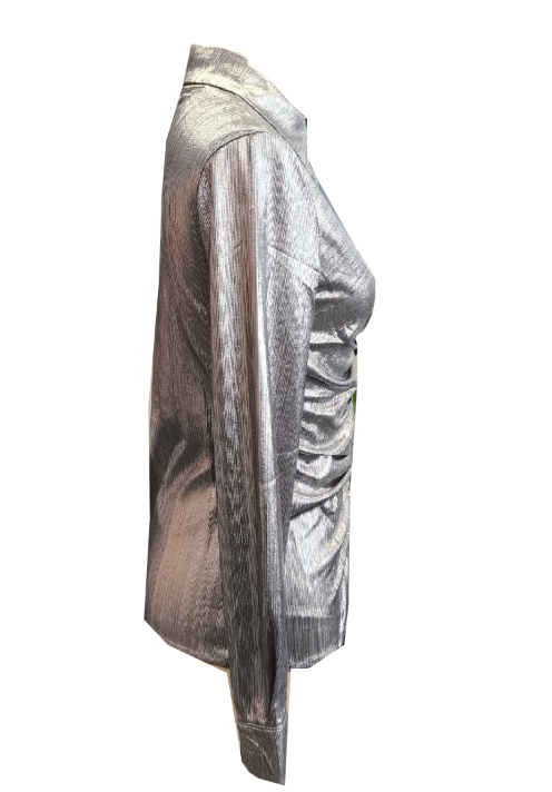 Chemise décontractée à manches longues et boutons sur le devant pour femmes, avec col à revers froncé, confortable et élégante