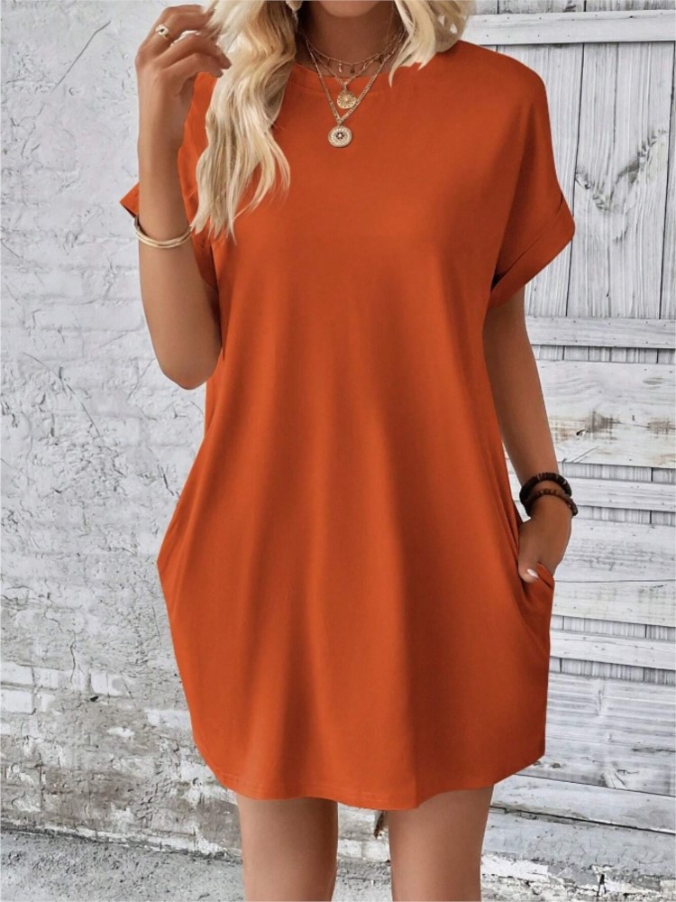 Robe de plage Style Boho Resort pour femmes, couleur unie, col rond, ample, manches courtes, poches, Mini, nouvelle collection été 2024