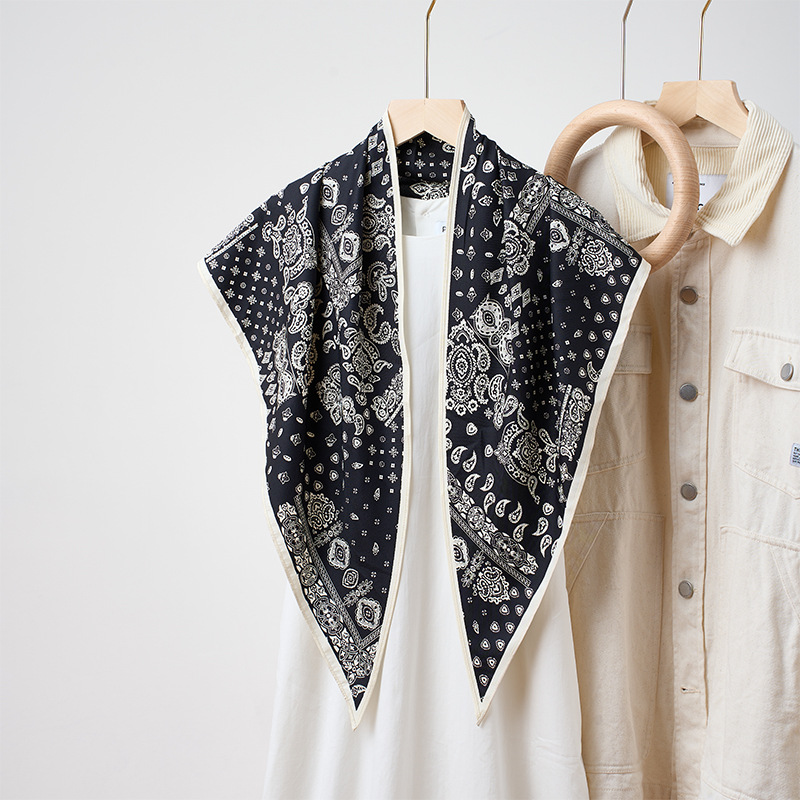Foulard d'été en soie sergé imitation soie, motif cachemire, écharpe diagonale fraîche pour femme, foulard triangulaire en soie