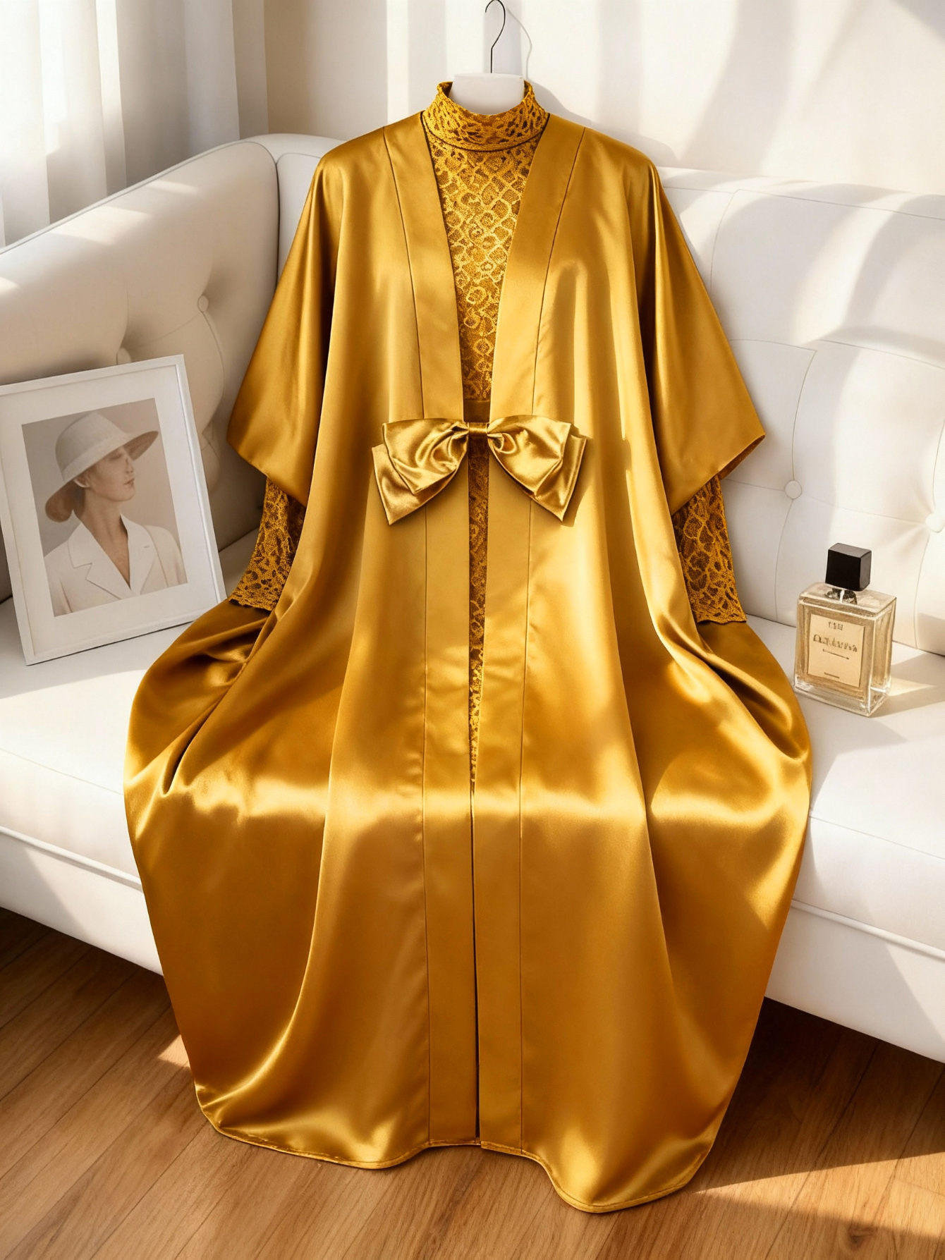 Ensemble deux pièces africain élégant en dentelle, moulante à l'intérieur, avec ceinture à nœud transparent, Kaftan Boubou, Robe brillante, pour occasions d'événements de mariage