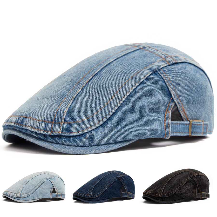 Béret femme mode Denim Vintage casquette gavroche pour hommes été solide lavé casquettes plates décontracté femme visière chapeau unisexe réglable
