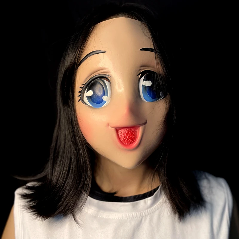 Masque réaliste en Latex pour femme, grands yeux, demi-visage, dessin animé, Cosplay, Kigurumi, déguisement de fête, accessoires de Costume