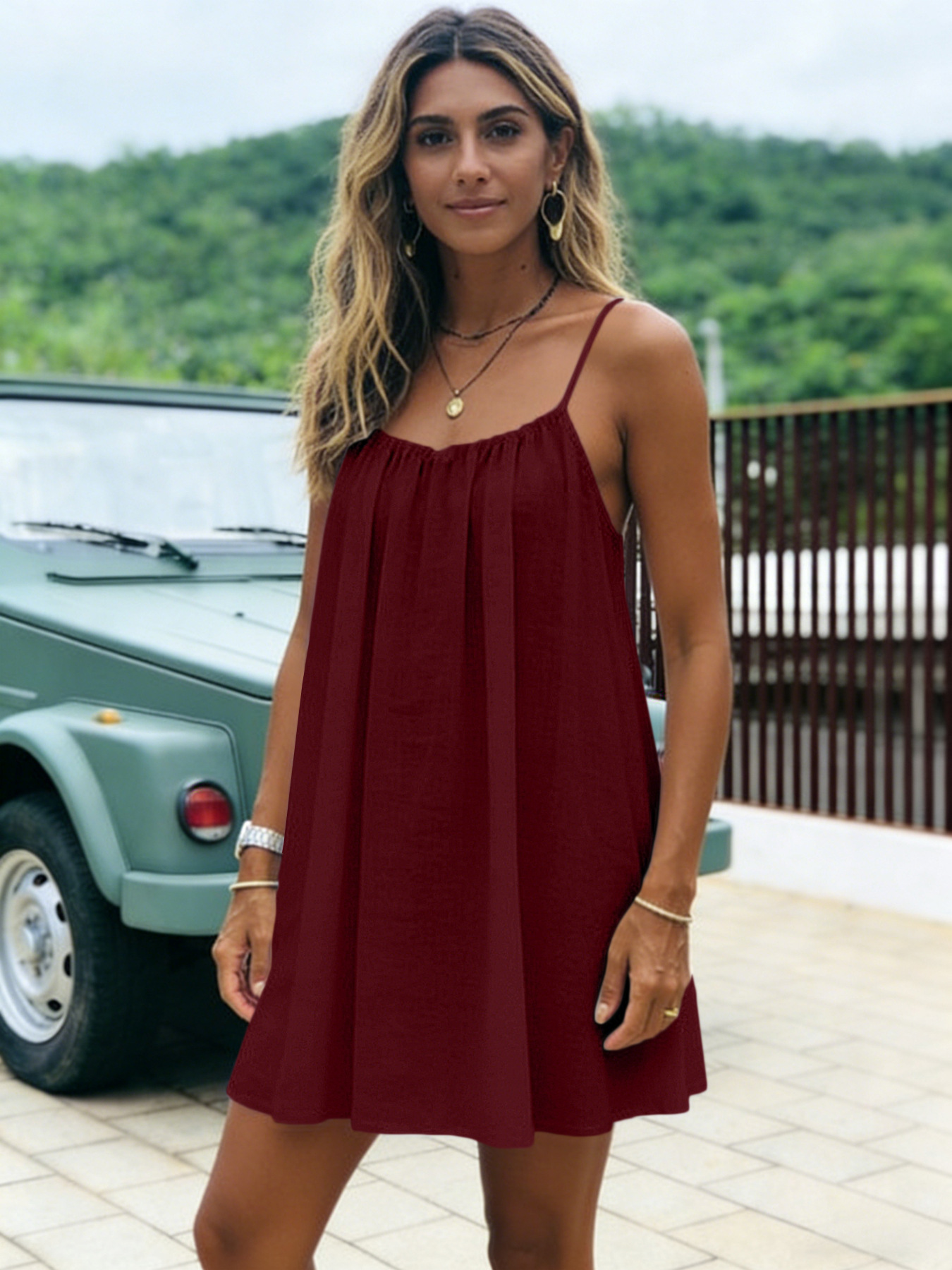 Nouvelle Robe Longue Décontractée pour Femme, Couleur Unie, Bretelles, Coupe Ample, Élégante, Été, Style Décontracté, Robe Maxi Ample Transfrontalière
