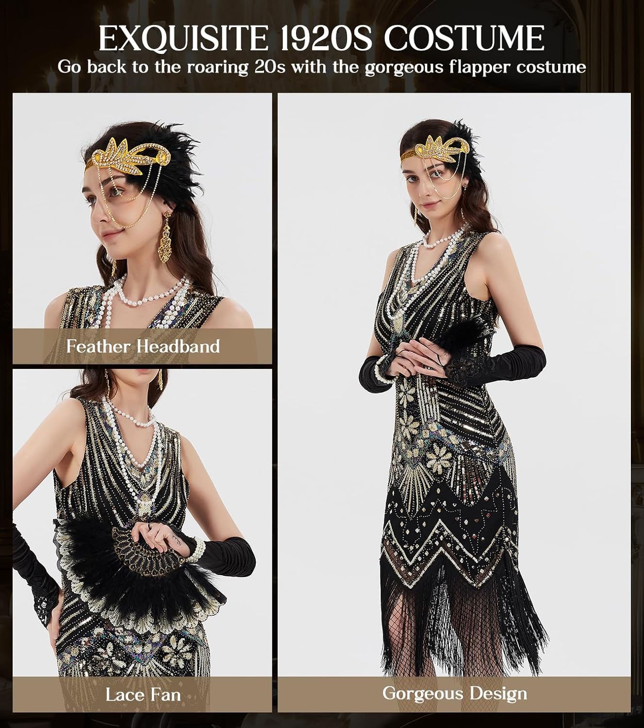 Robes à clapet des années 1920 pour femmes, robe Gatsby à franges et paillettes, accessoires des années 20, Costume rugissant des années 20