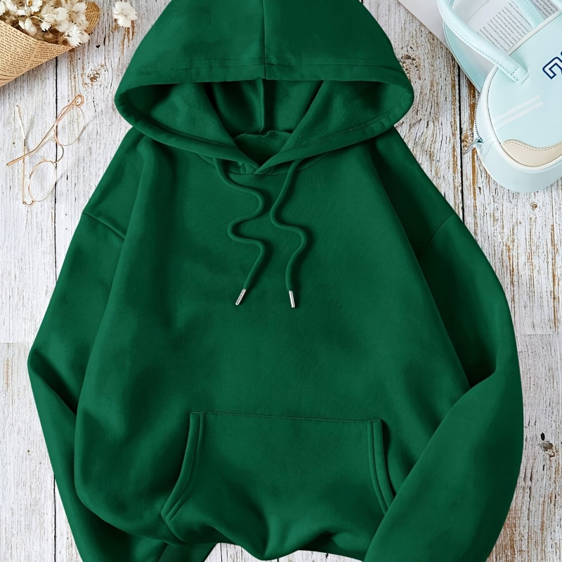 Sweat-shirt de rue décontracté, pull à capuche de couleur unie pour femmes, Style sportif, capuche à cordon réglable et poche kangourou