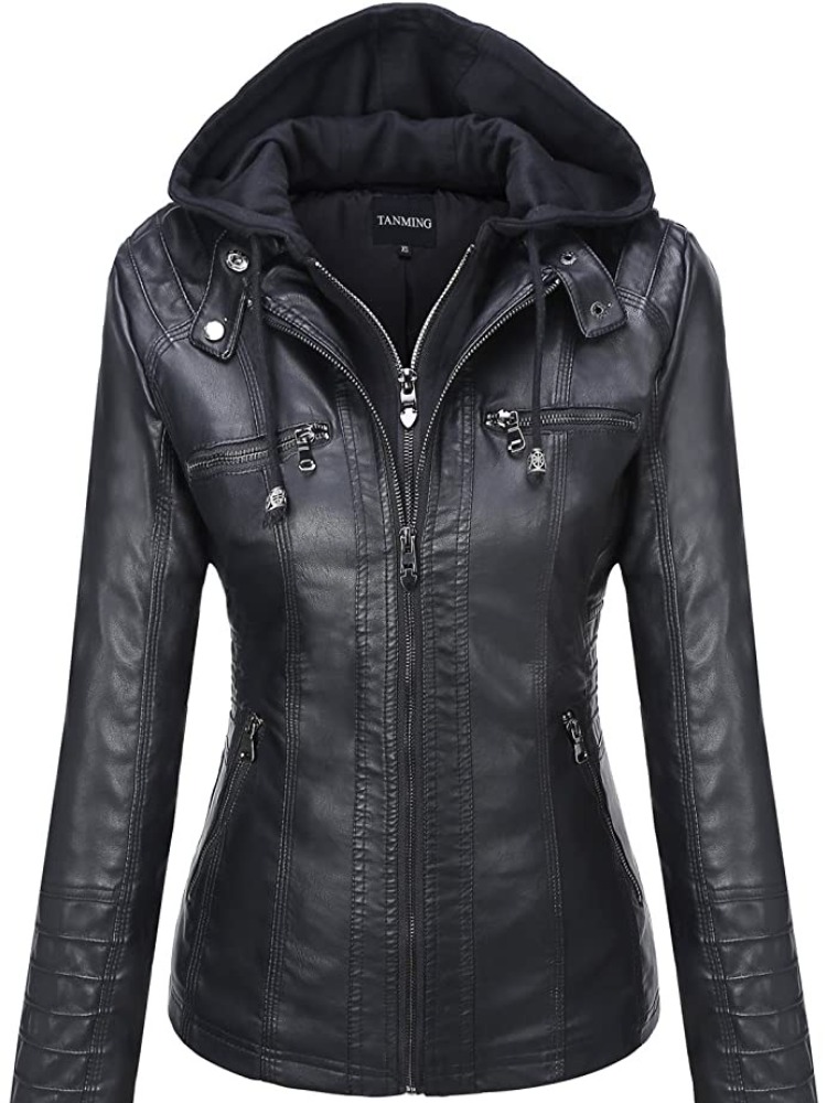 Veste en cuir à capuche ensemble deux pièces veste en cuir amovible de grande taille pour les femmes printemps automne vêtements d'extérieur femmes en cuir lavé Pu