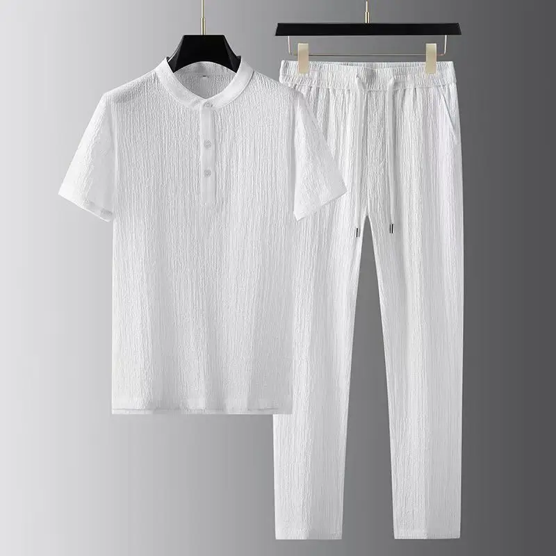 Ensembles pour hommes (chemise + pantalon) 2025 été nouveau Style mode hommes chemise à manches courtes chemises de haute qualité hommes deux pièces