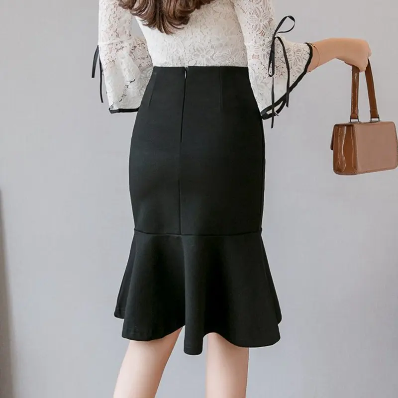 Jupe Femme Grande Taille Tendance 2026 Sexy Taille Haute Volants Moulante Style Coréen Bureau Midi Crayon