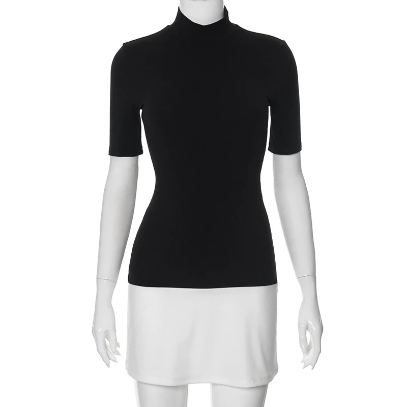 Robe élégante à col roulé pour femmes, demi-manches, mini streetwear, vêtements éducatifs pour femmes, batterie de documents d'abonnés, été, Y2k