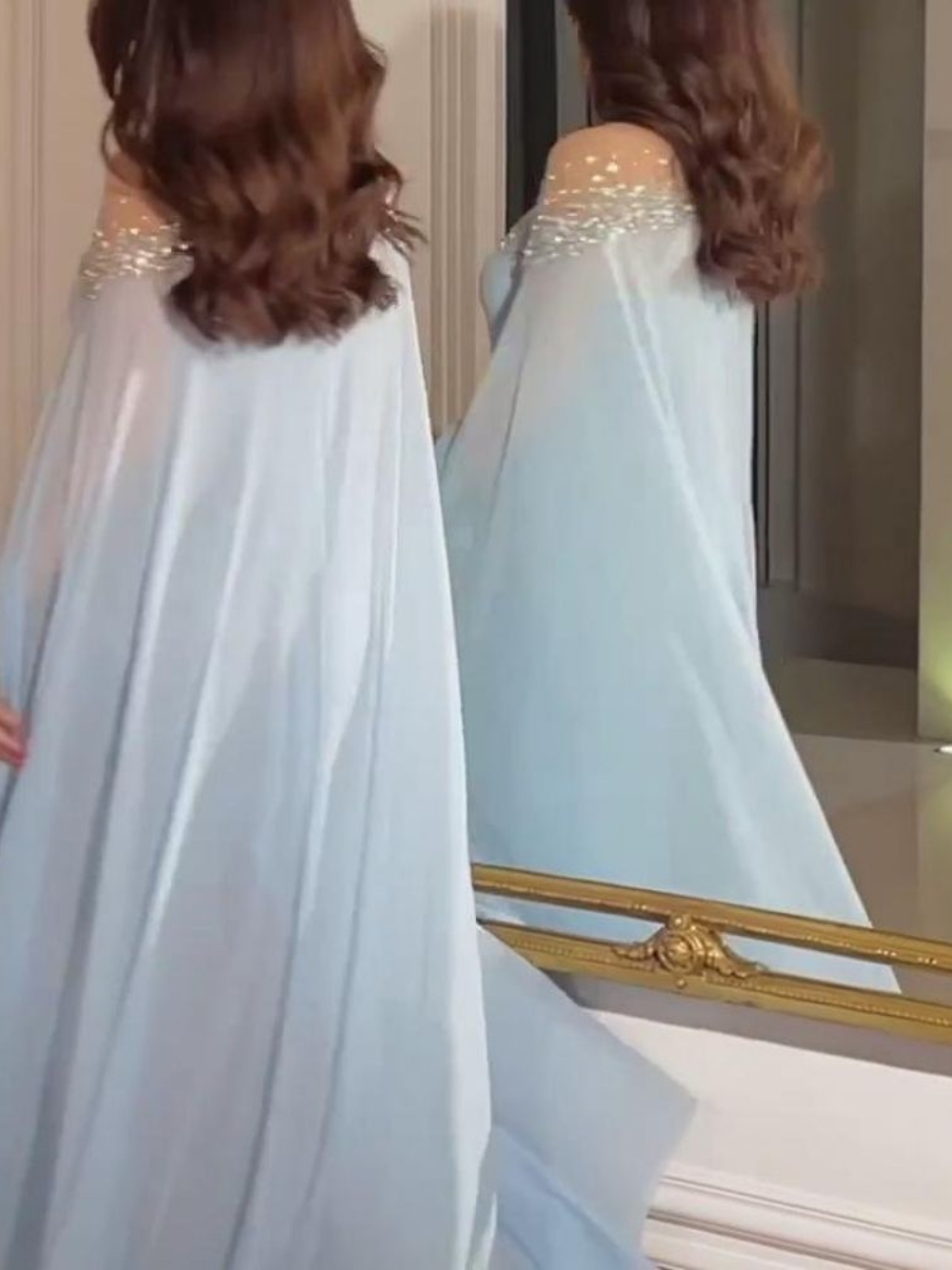 Arabe élégant en mousseline de soie cristaux Banquet porter pour les femmes musulmanes Cape manches brillant robe de soirée 3 couleurs charmante robe de bal