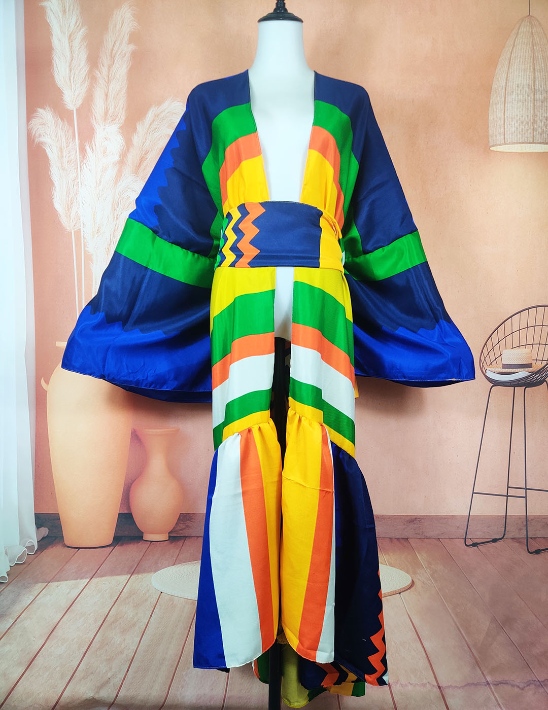 Cardigan ouvert sur le devant imprimé en coton pour femmes musulmanes africaines, ceinture assortie, vêtements de ramadan adt kimonos, mode européenne, automne, nouveau