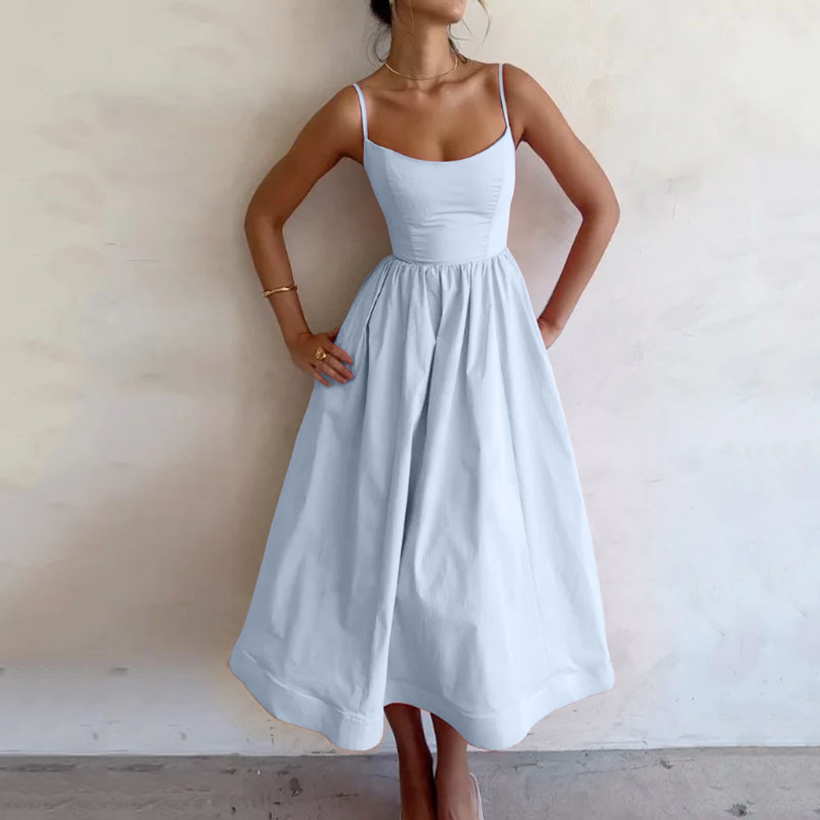 Robes pour femmes, robe d'été à bretelles, couleur unie, balançoire, sans manches, bretelles Spaghetti, ligne A, robes de soirée de plage, 2025
