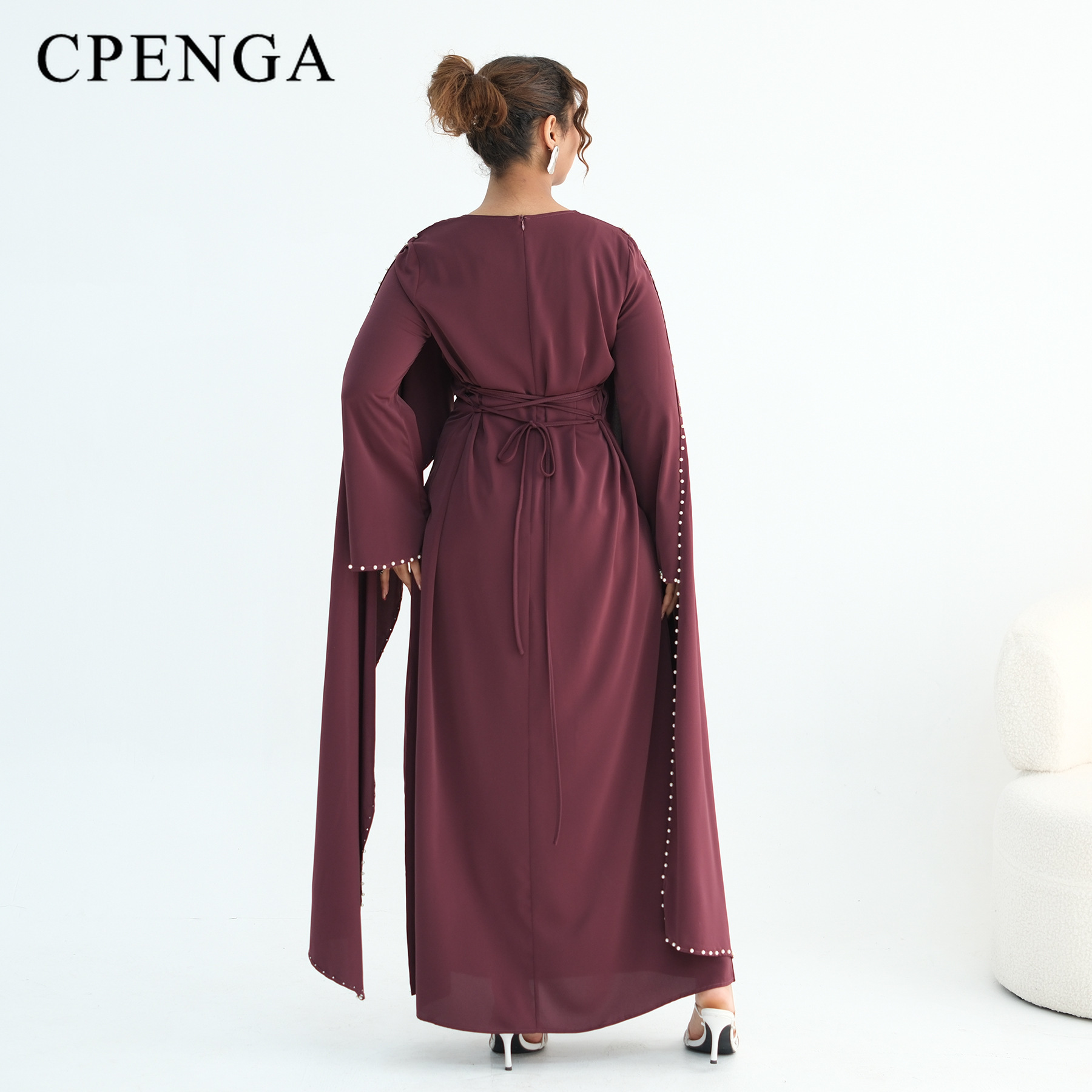 Abaya de luxe de Dubaï, châle élégant perlé, kaftan cintré à la taille, robe traditionnelle musulmane pour femme, robe longue à manches longues, tenue de l'Aïd