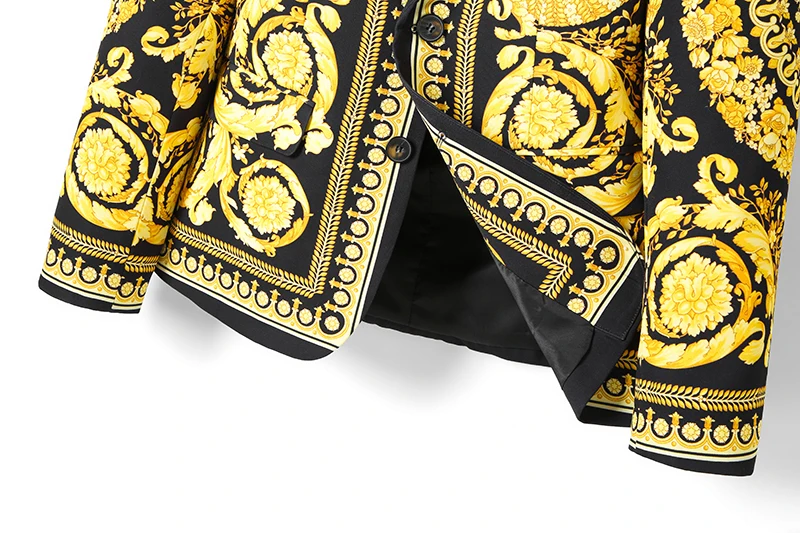 Marque de luxe or Floral noir Blazer veste de haute qualité hommes femmes pic revers Baroque costume veste pour fête de mariage bal