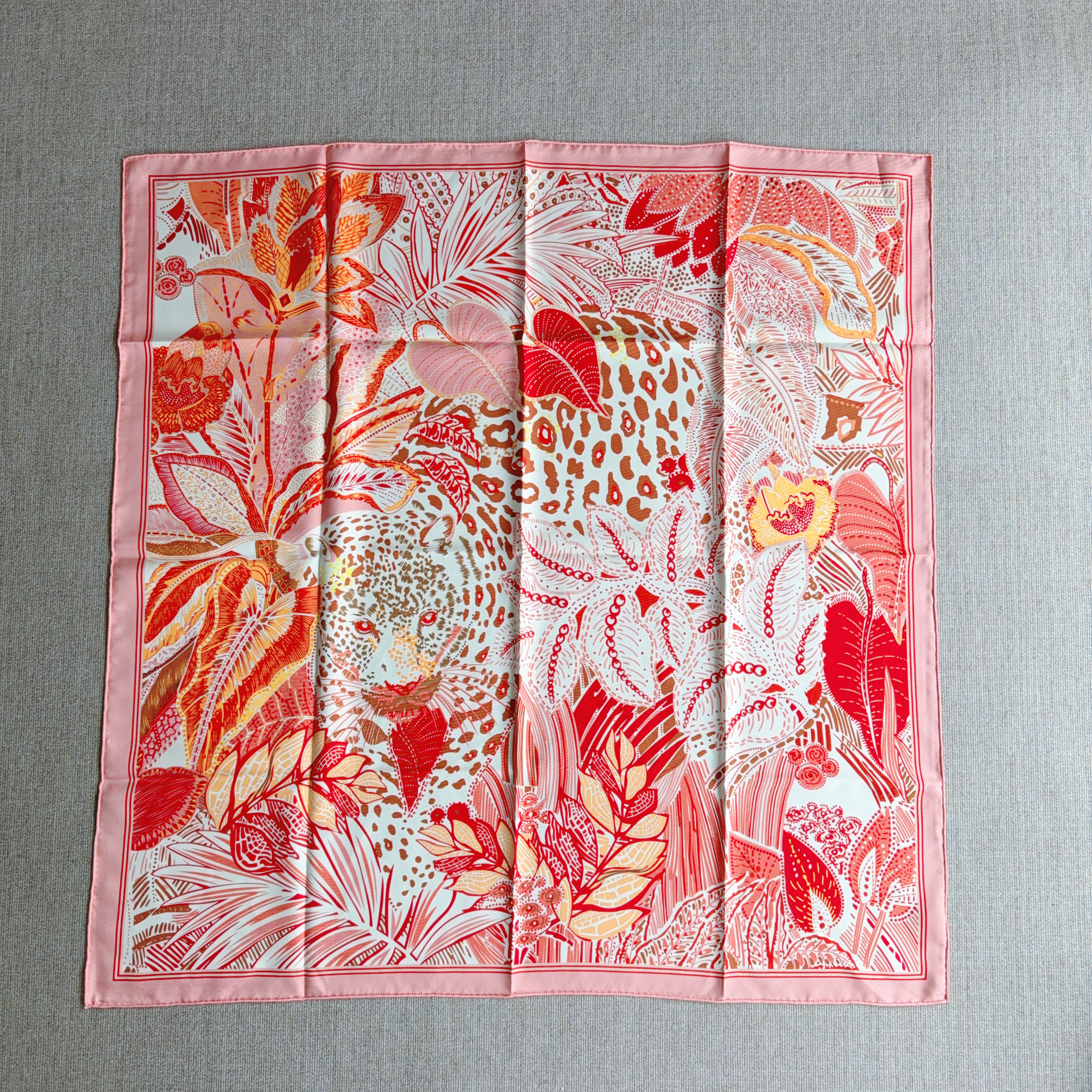 Foulard carré en soie imprimé Leopa, marques roses de luxe, 90x90cm, 100% soie naturelle, foulard de tête de styliste, Bandana
