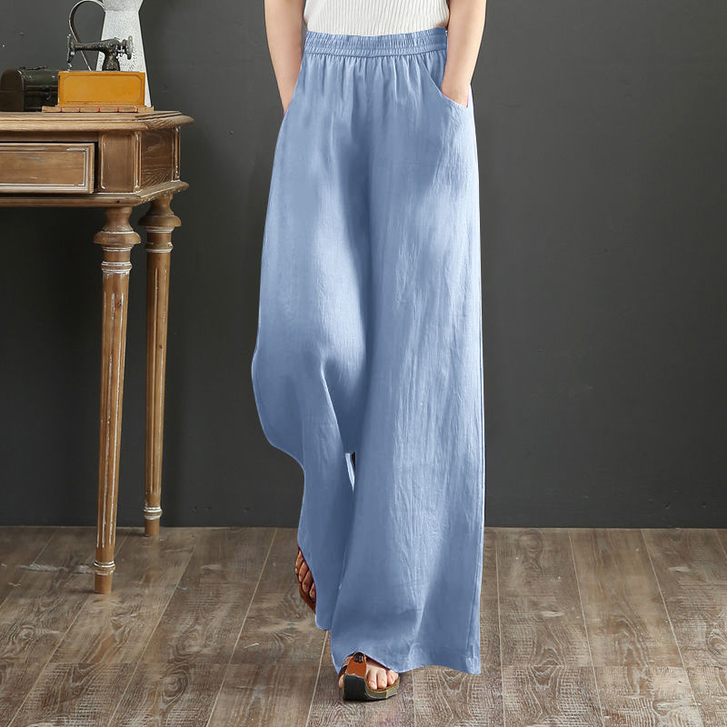 Pantalon d'été femme 2025 coton lin large botte pantalon femme droite Vintage mode décontracté élégant jambe chaude largeur pantalon Long