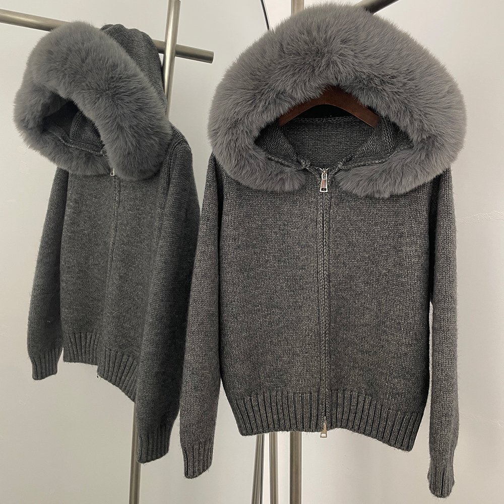 Cardigan surdimensionné à capuche pour femme, pull en fausse fourrure, couleur unie, manteau tricoté, à la mode, tricot ample, automne 2025