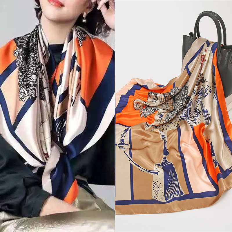 Foulard carré en Satin pour femmes musulmanes, Hijab élégant, imprimé 90cm, foulard en soie, châle, bandeau, poignée, accessoires pour cheveux, Bandana